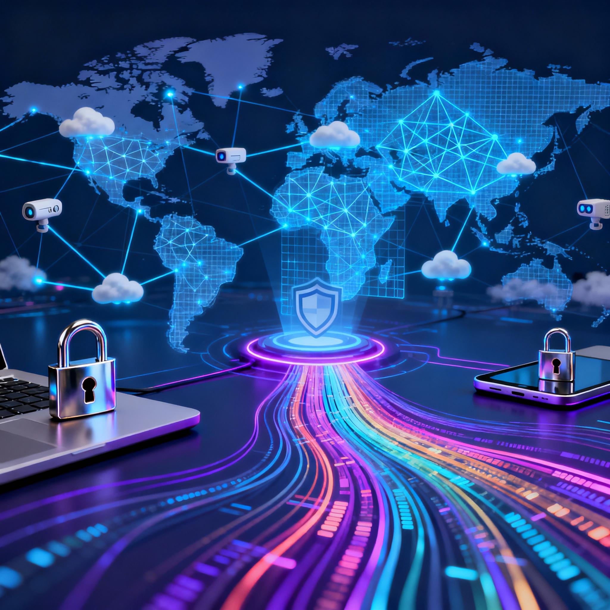 Abstract network of connected devices with secure locked nodes and neural network overlays