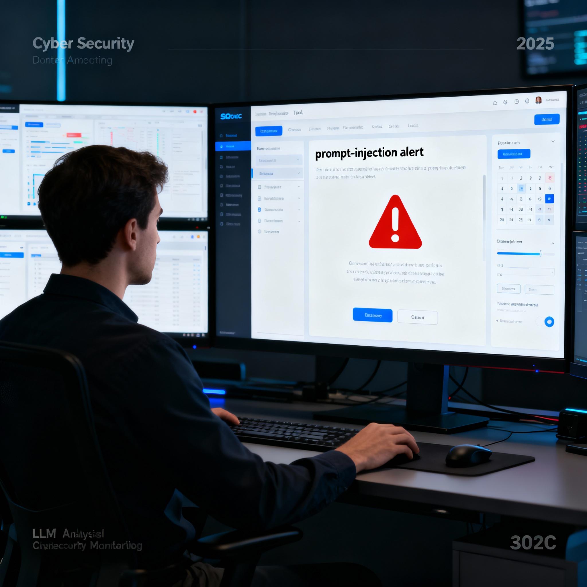 Security analyst monitoring LLM interactions on multiple screens