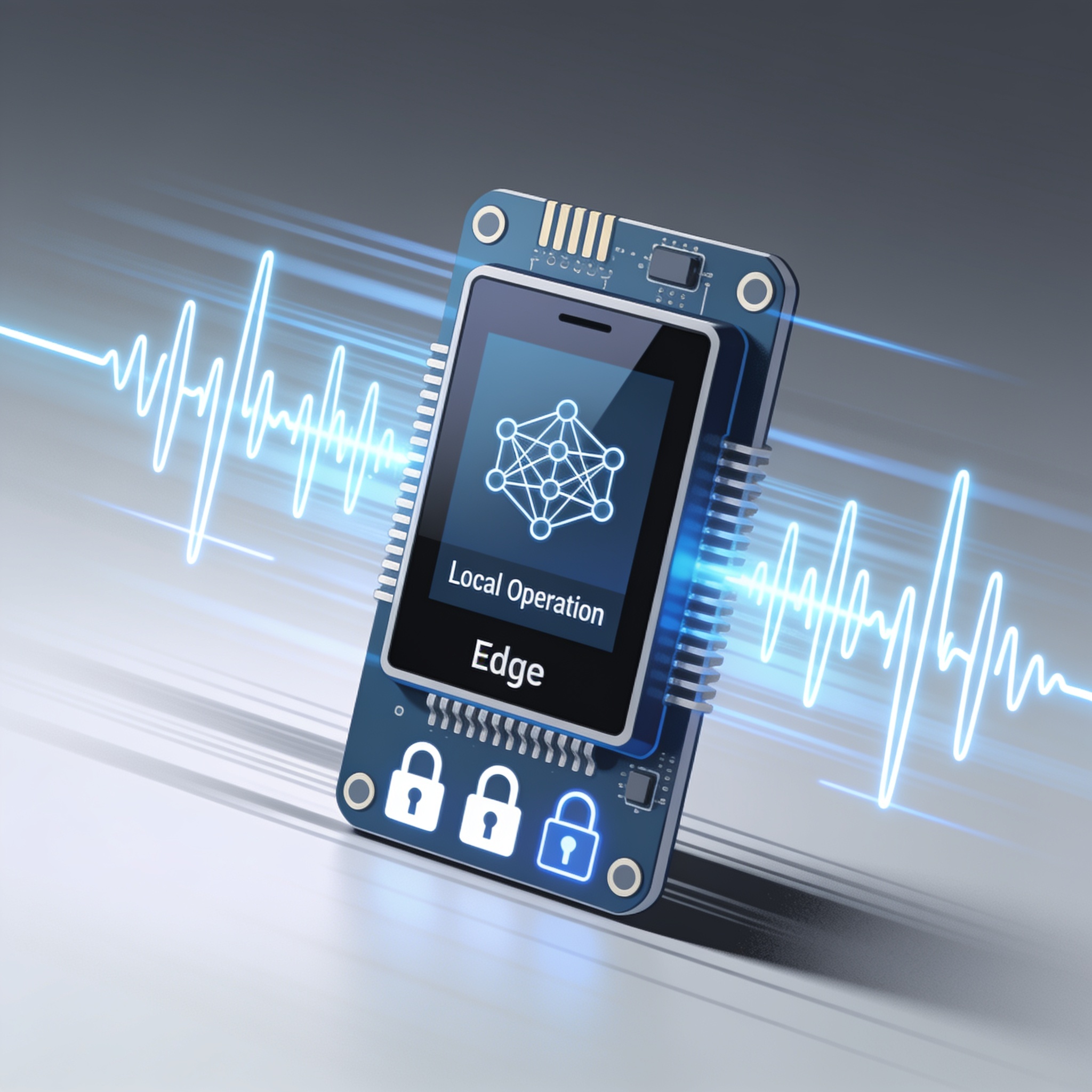 Illustration of an edge device running an LLM agent with locks representing privacy