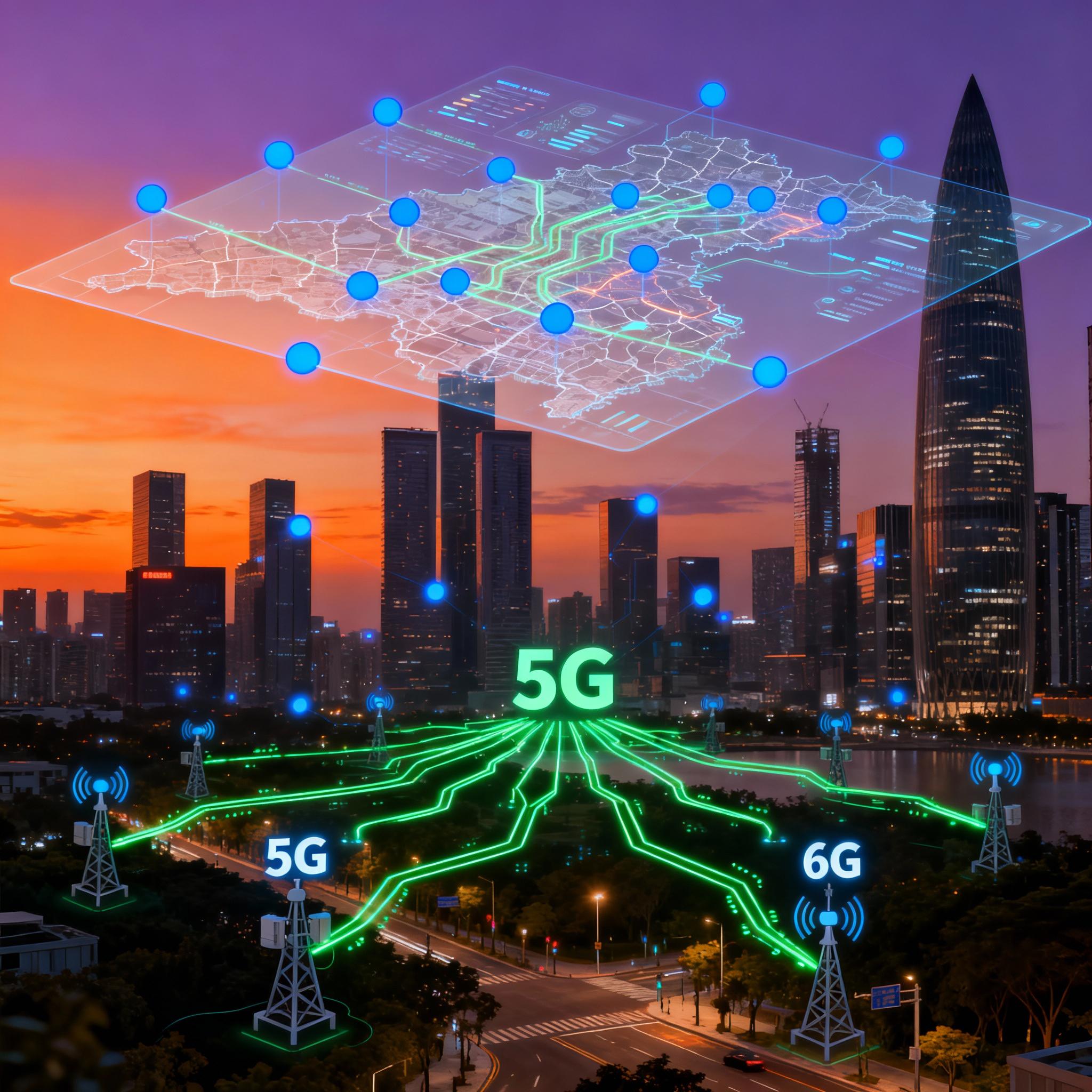 City skyline with digital overlay representing edge AI nodes and data flows