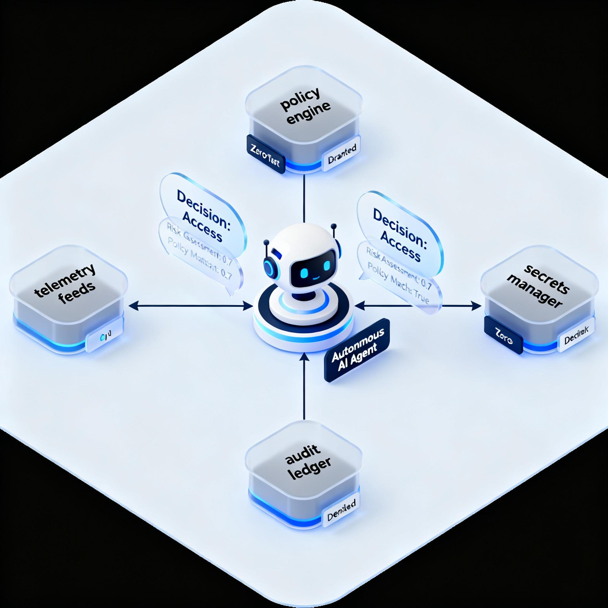 Diagram of autonomous AI agent interacting with zero-trust network components
