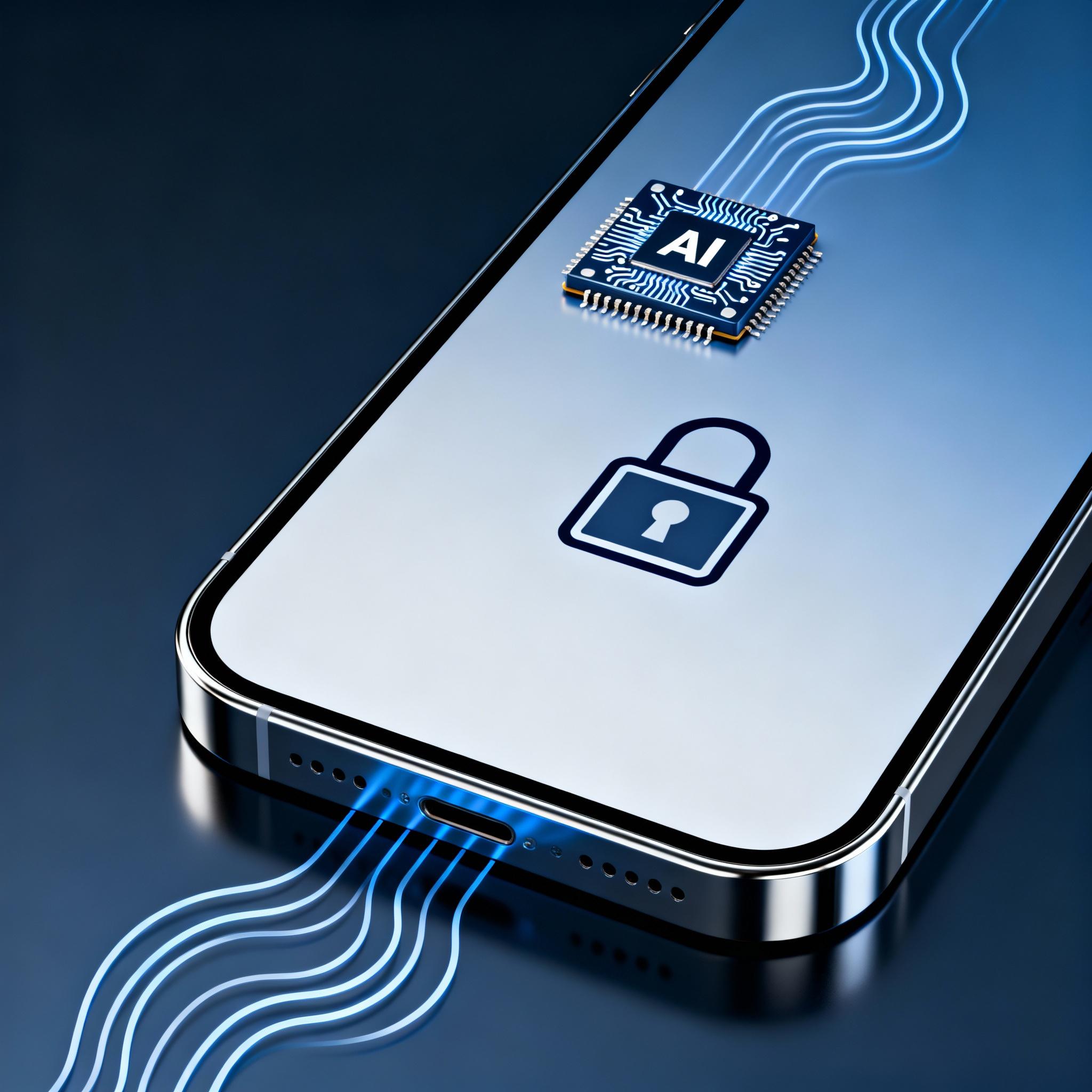 Smartphone with an AI chip and a padlock icon representing on-device privacy