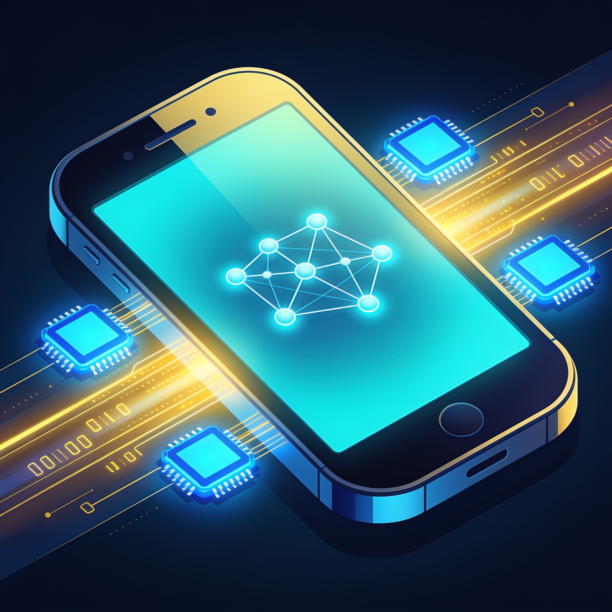 Illustration of a small language model running on a mobile chip