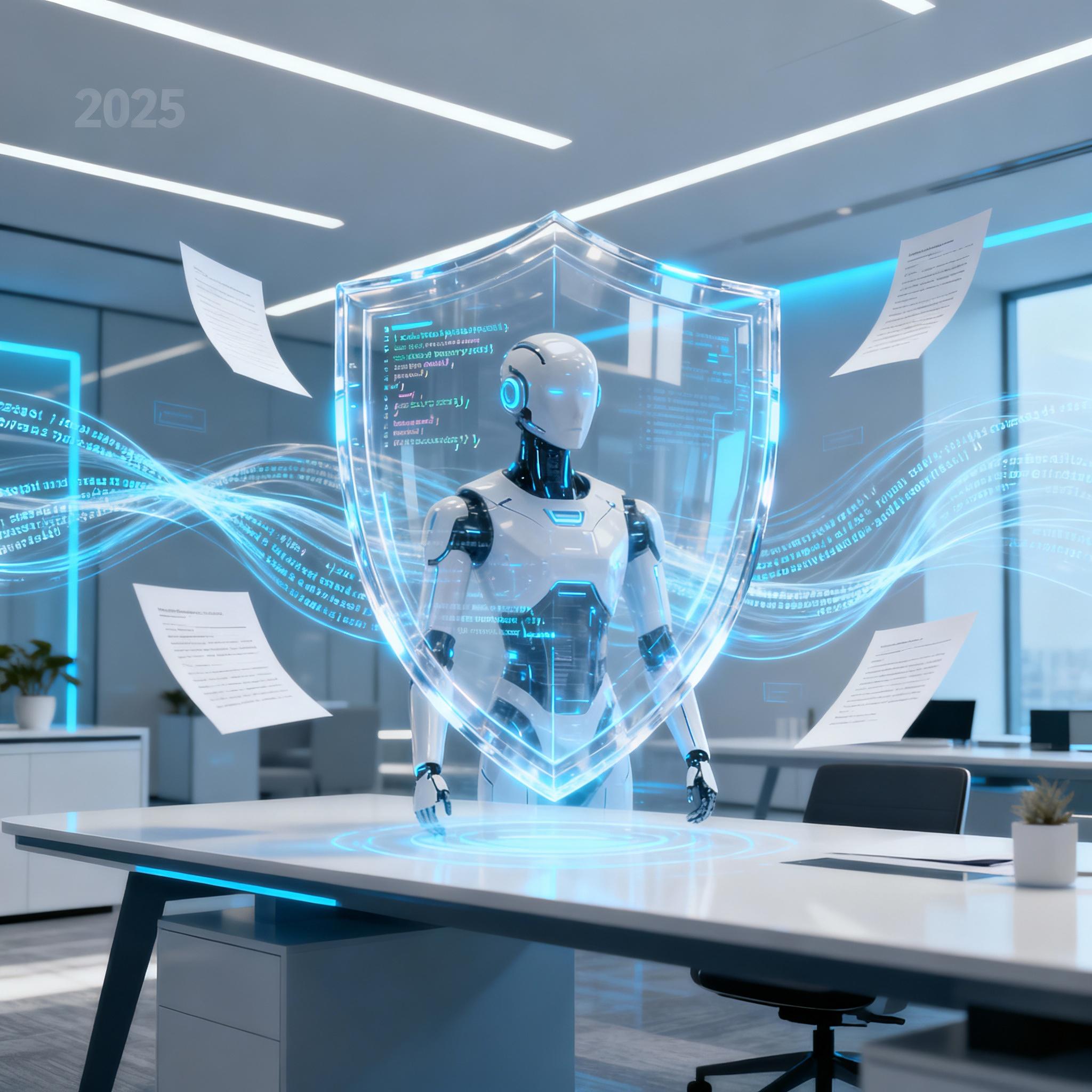Futuristic enterprise copilot protected by a digital shield