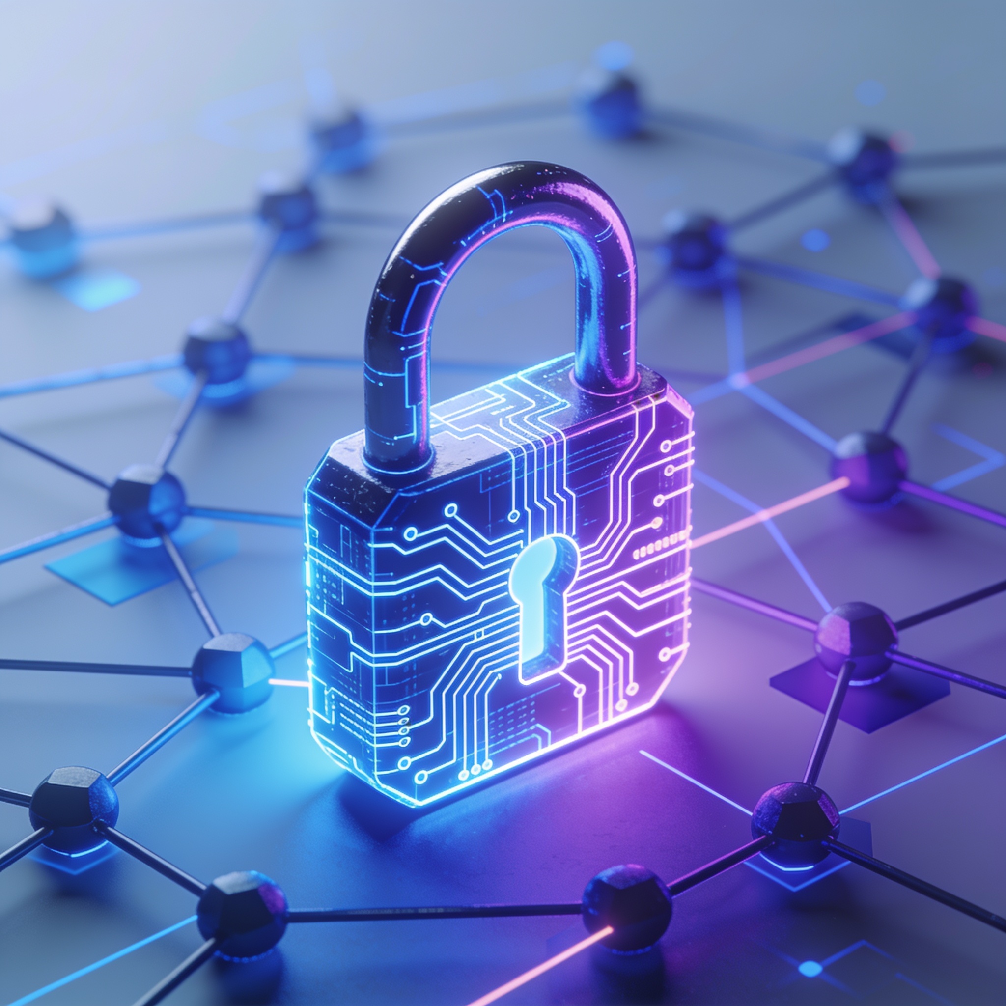 Abstract network and lock imagery representing quantum-resistant cryptography