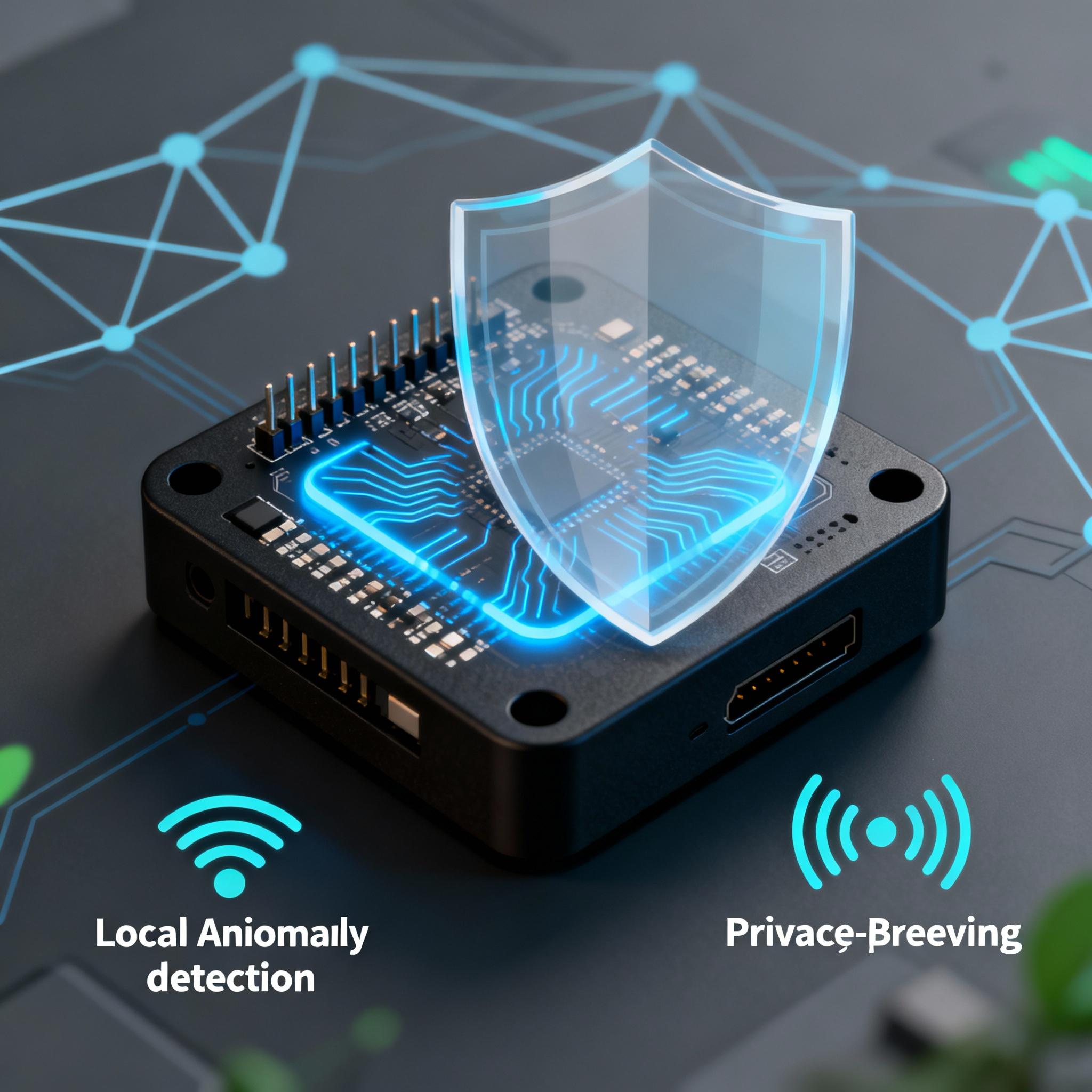 A microcontroller running TinyML anomaly detection monitoring network and sensor signals